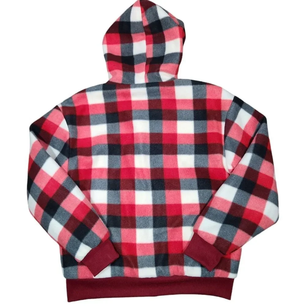 ROK Kid's Fleece Flannel Jacket Buffalo Plaid Heavy Oat Red Black Zip Hood Large